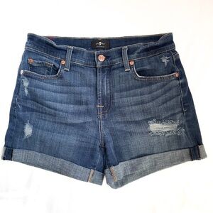 7 for All Mankind Cuffed Denim Shorts Mid Rise Dark Wash Sz 27‎